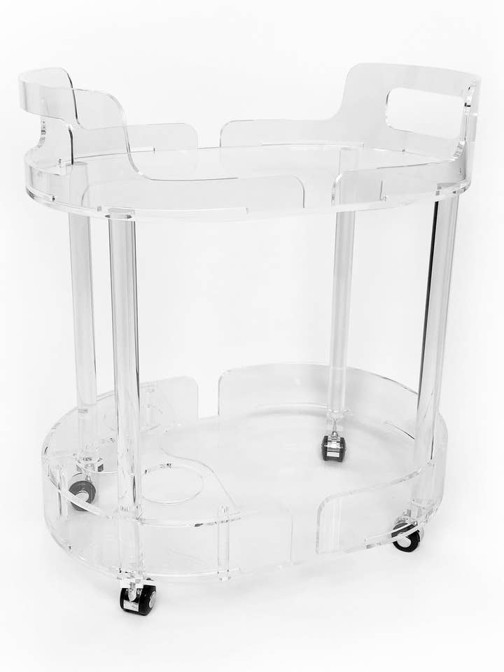 Acrylic Bar Cart with Chrome Wheels for wholesale by DesignStyles Home