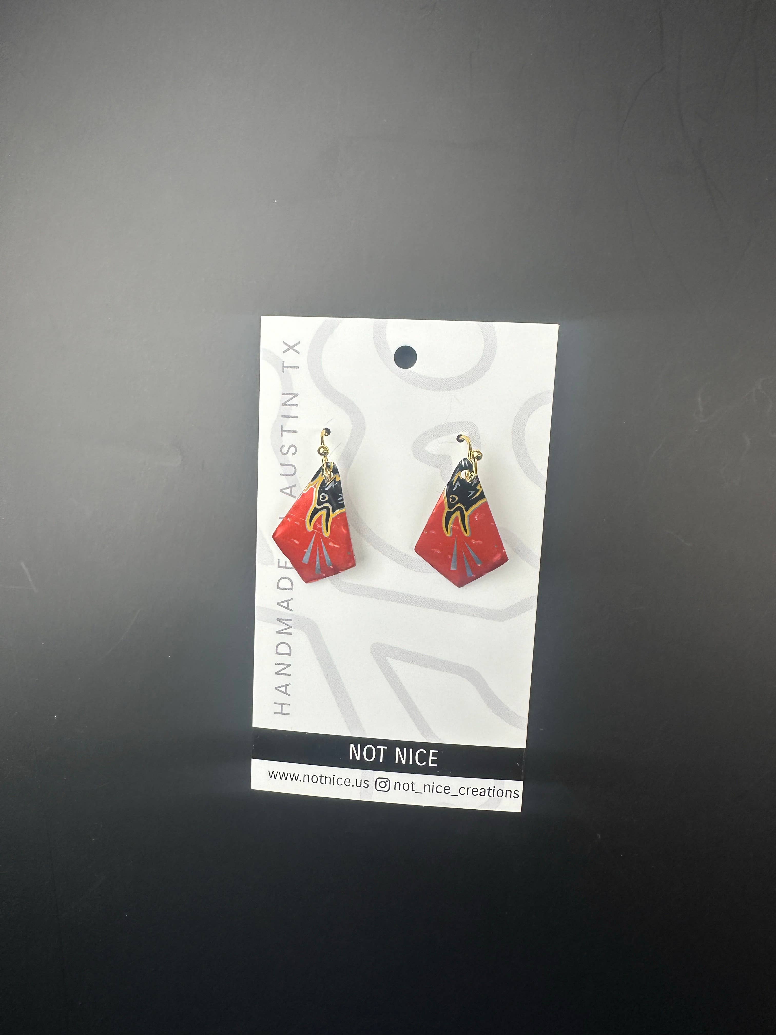 Not Nice - Wholesale Dangle Earrings - Mixed Set of 12 Upcycled Craft Beverage Can Dangle Earrings