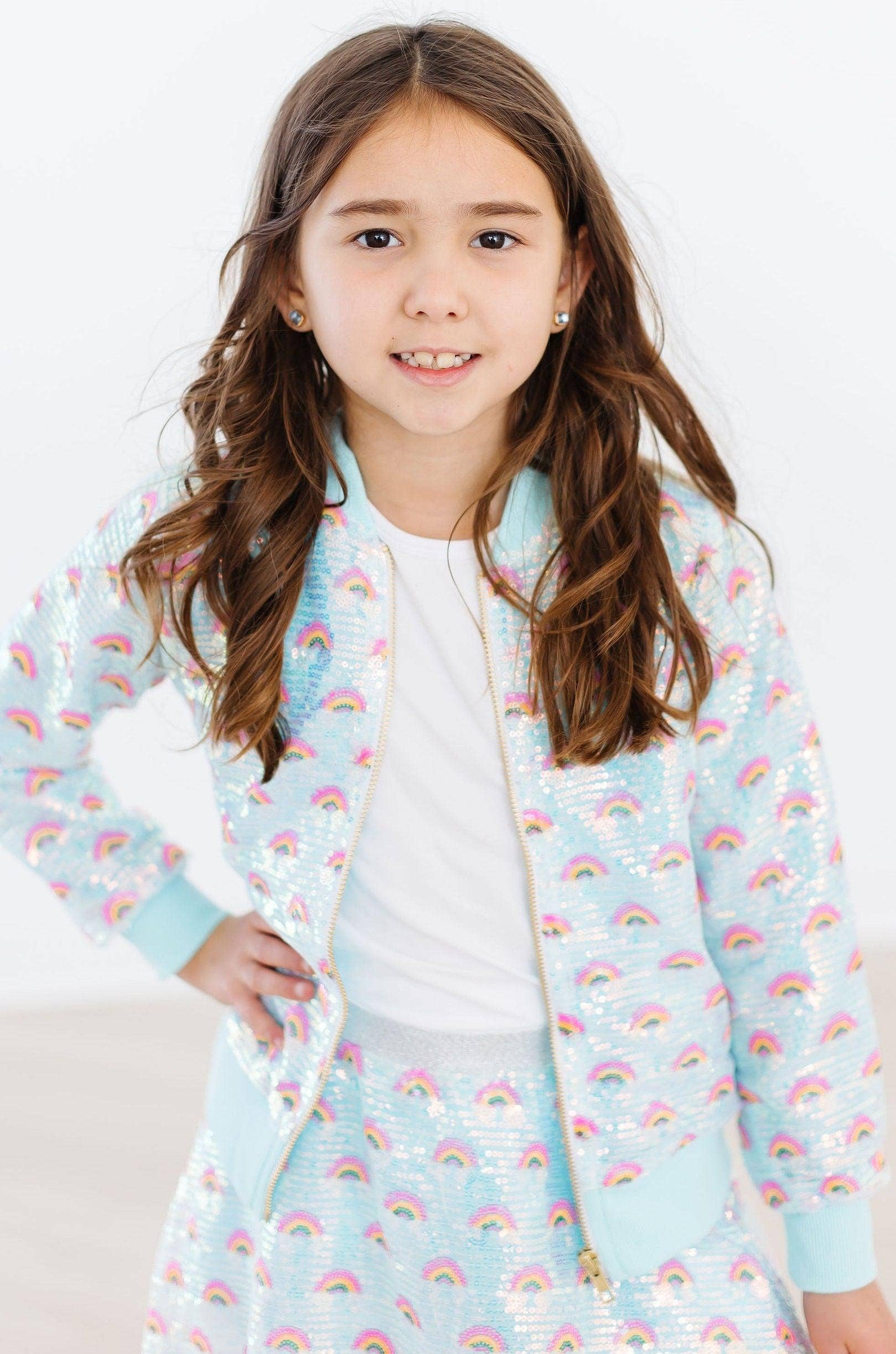 Mila & Rose - Wholesale Jacket - Kids - Mint Rainbow Sequin Jacket