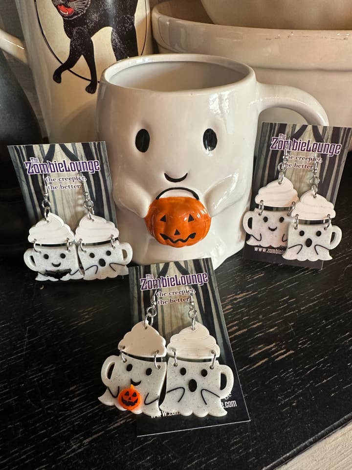 Ghost Mug Earrings for wholesale by Zombie Lounge Bootique