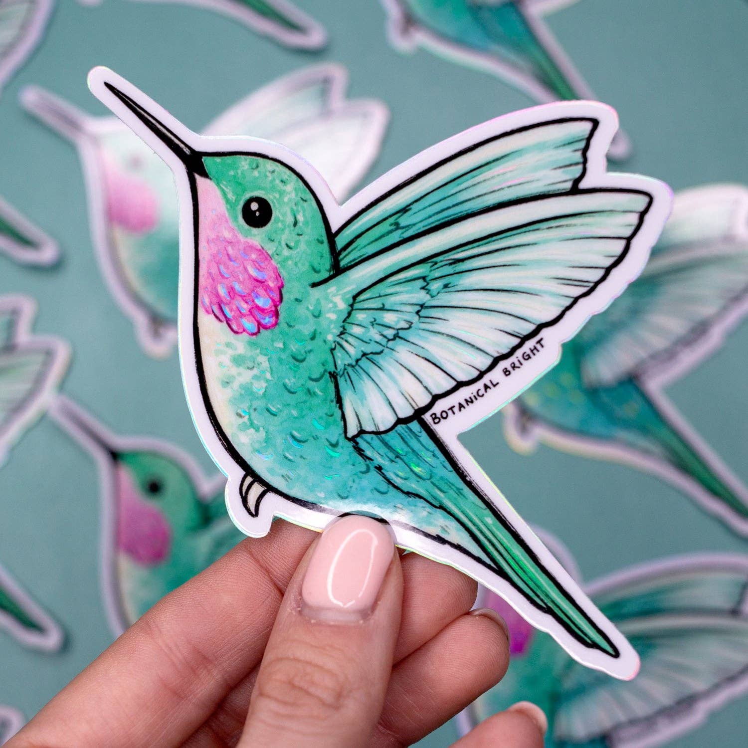 Botanical Bright - Wholesale Sticker - Hummingbird Sticker with Holographic Details1