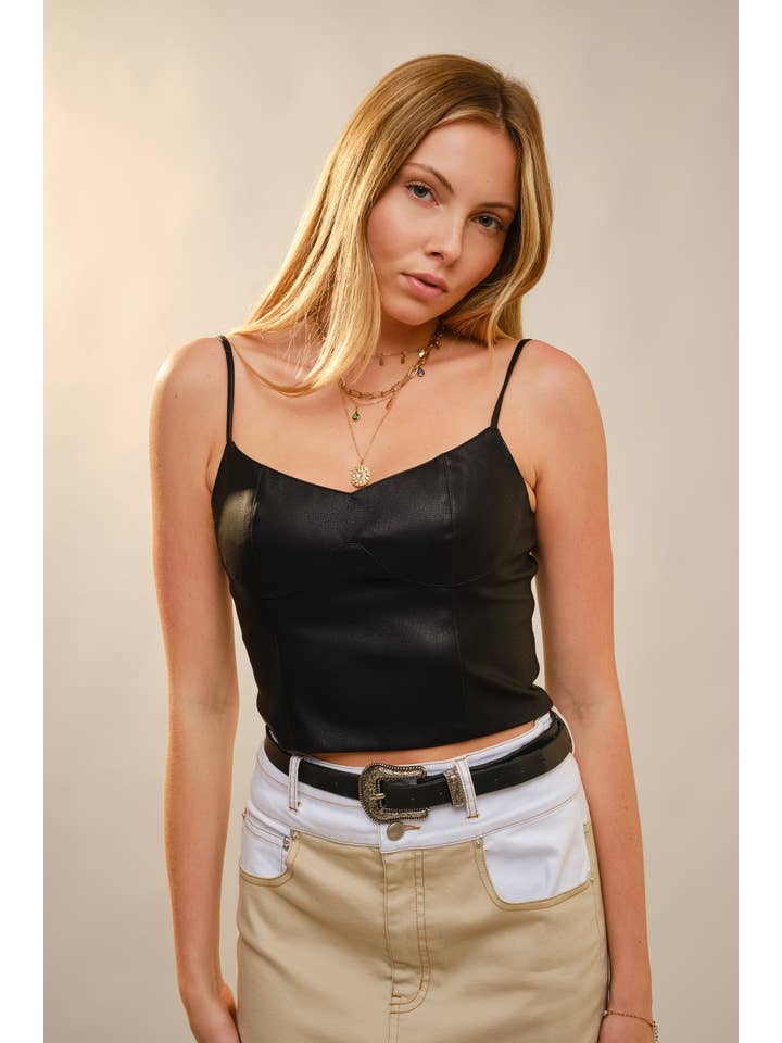 Blue B - Wholesale Tank Top - Women's - 52133T - Faux Leather Cropped Cami Top13