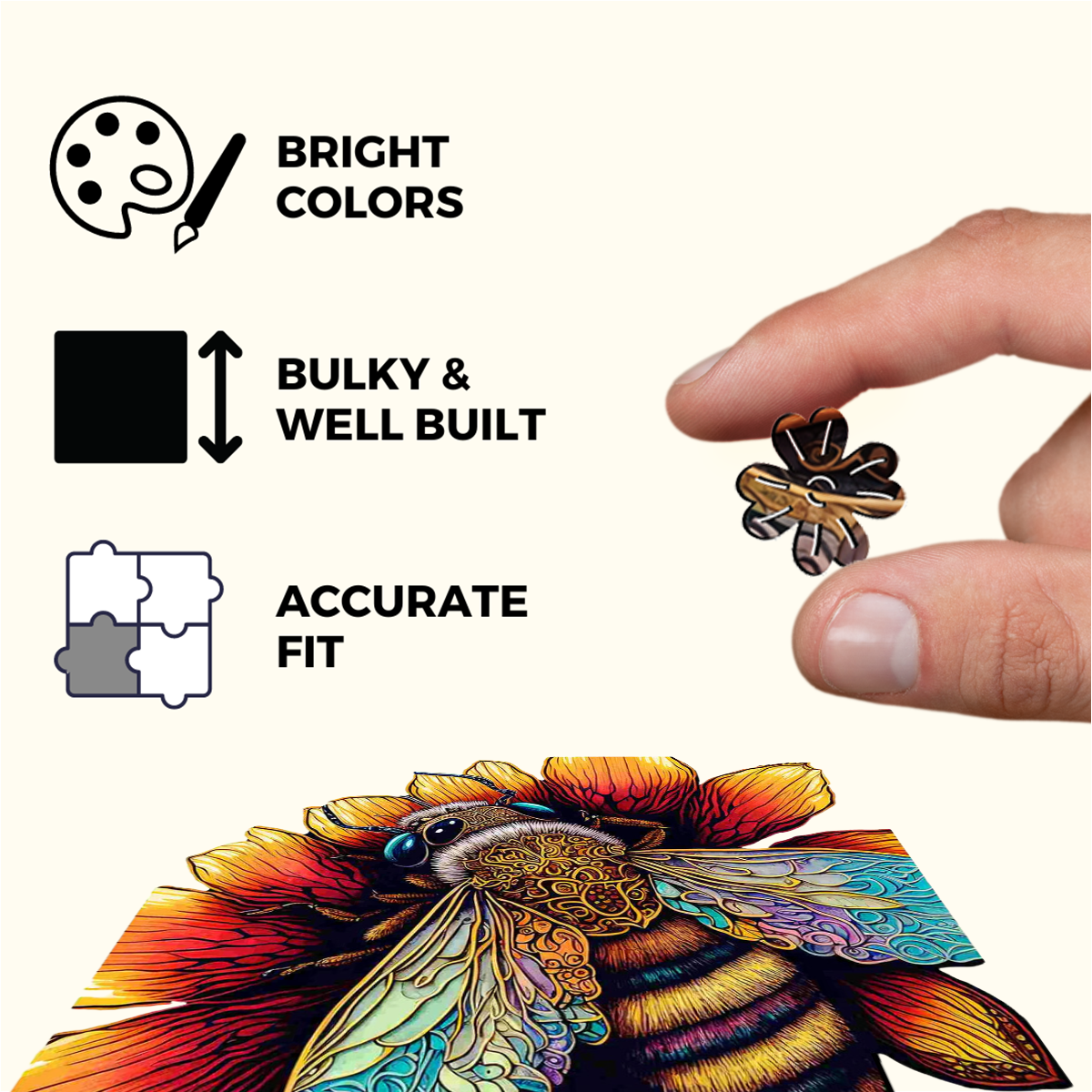 Crafthub - Vente Puzzle – adulte - Puzzle en bois élégant Abeille étonnante3