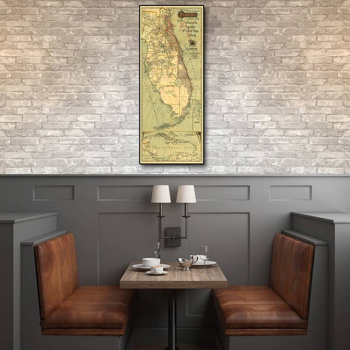 HomeRoots - Vente Poster - Poster mural vintage de 16 po x 36 po avec carte de Jacksonville en Floride1