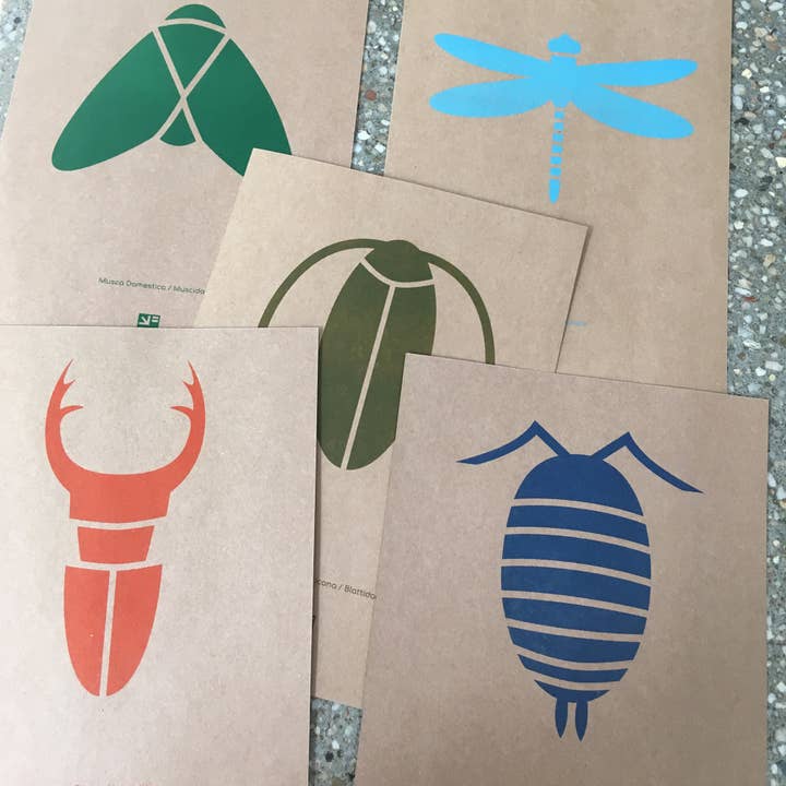 VrijFormaat - Wholesale Art print - riso prints - set of 5 colorful Bugs / insect prints - A52