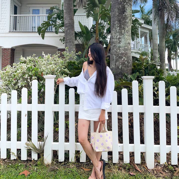 Dous - Wholesale Tote Bag - Women's - flower cotton canvas mini tote bag zippered pocket6