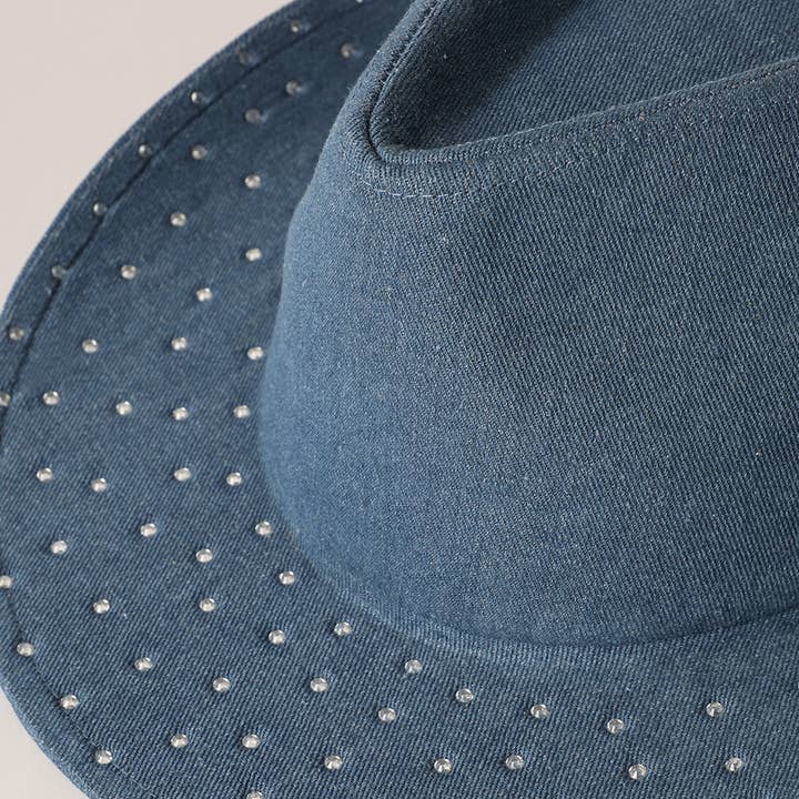 Fashion City - Wholesale Cowboy Hat - Women's - Cubic Embellished Denim Cowboy Hat