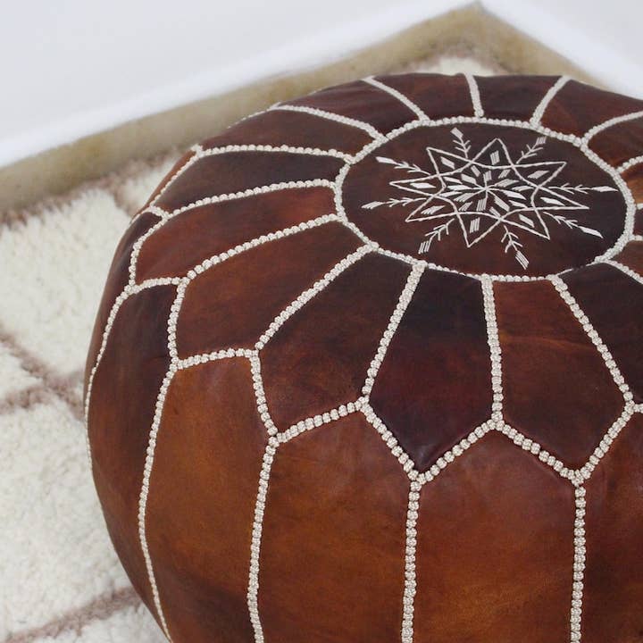 craftberber - Wholesale Poef - Marokkaanse poef ottomaan woondecoratie, ronde leren voetenbank