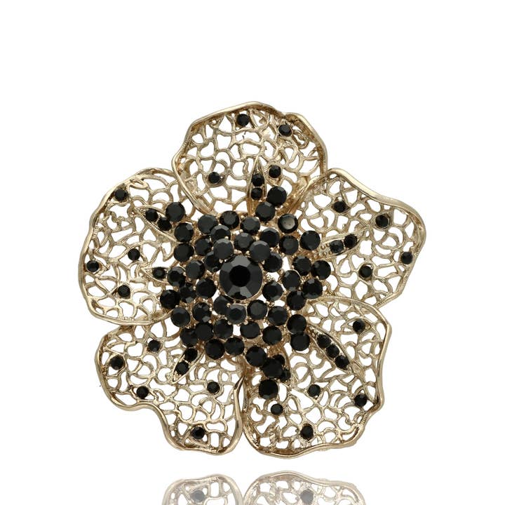 Konstnärlig Bijouteri Brosch Svart Och Guld Blomma för wholesale av IngrossoFashion by INCI SRL