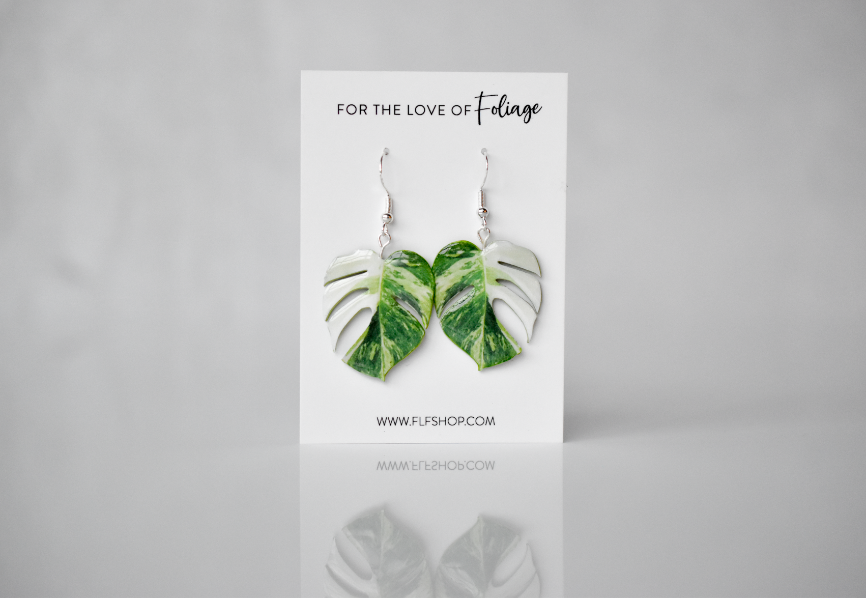 Wholesale Half Moon Monstera Albo Plant Earrings for your store