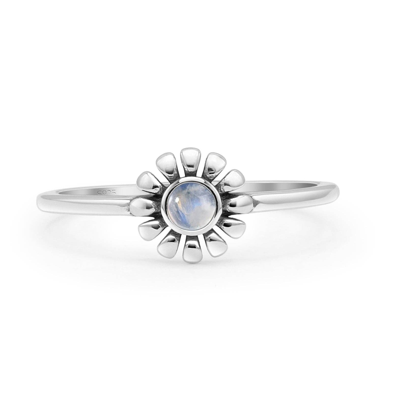 Round Moonstone Sunflower Ring Oxidized for wholesale on Faire