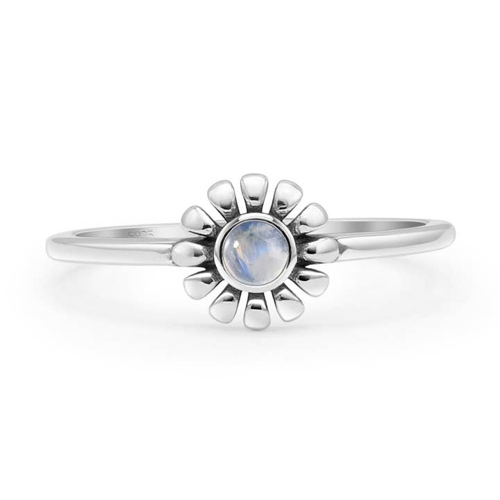 Round Moonstone Sunflower Ring Oxidized for wholesale on Faire0