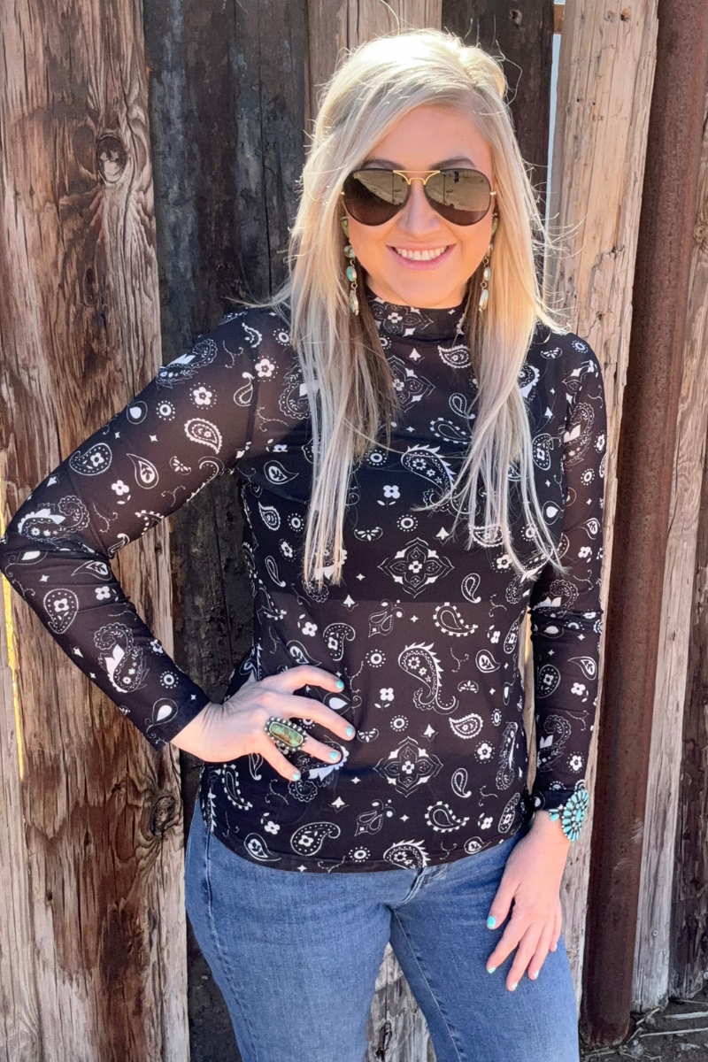 Sterling Kreek - Wholesale Blouse - Women's - Bandana Babe Mesh Top Black3