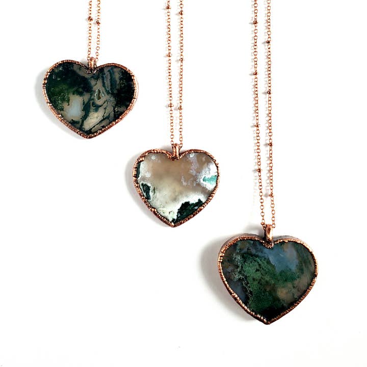 Moss Agate Heart Necklace for wholesale by MergingMetals