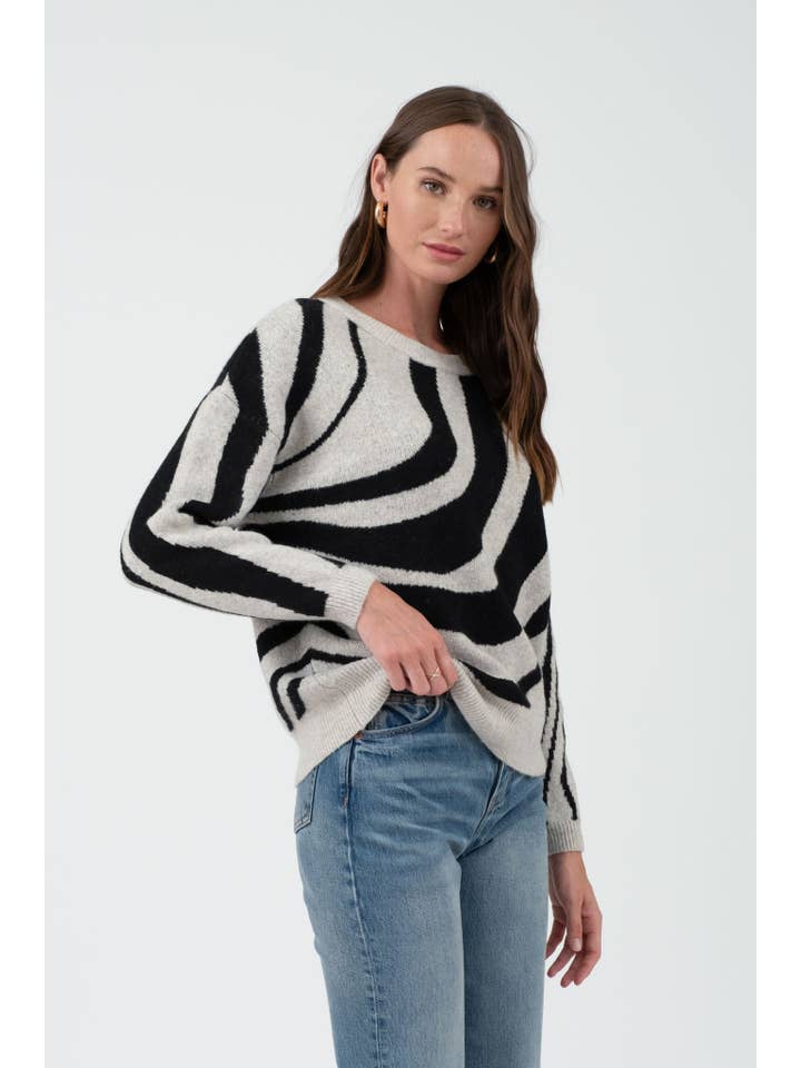 WHITE ZEBRA PRINT LONG SLEEVE SWEATER for wholesale on Faire2