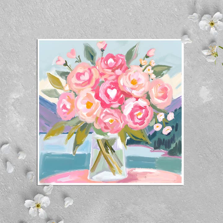 Carte de Saint-Valentin : bouquet d'amour coloré, fleurs et cœurs pour la vente par KalooMoon Art