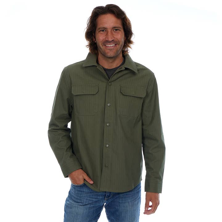 PX - Wholesale Button Down Shirt - Men's - Hassan Olive Cotton Tonal Herringbone Sna Work Shirt Shacket5