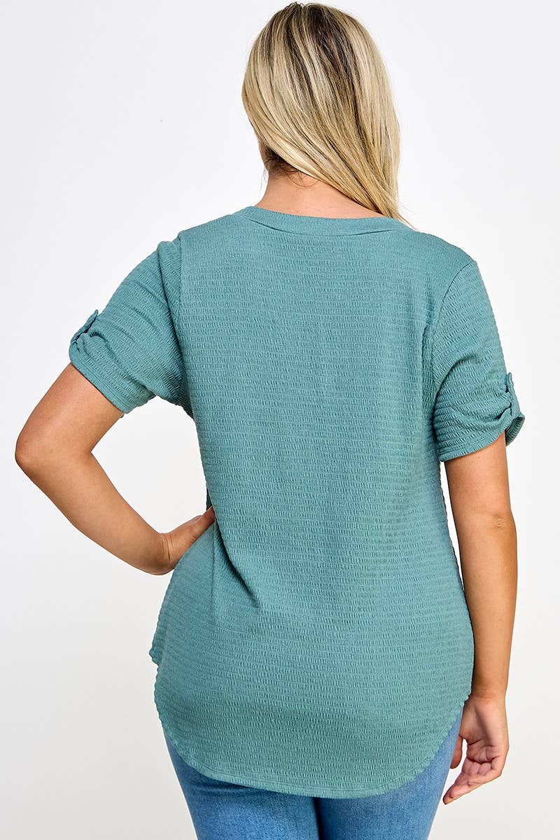 Haute Fox Plus Size & Contemporary - Wholesale Tunic - Women's - Plus Size Smocked Shirt Tail Top PL2450P-T9
