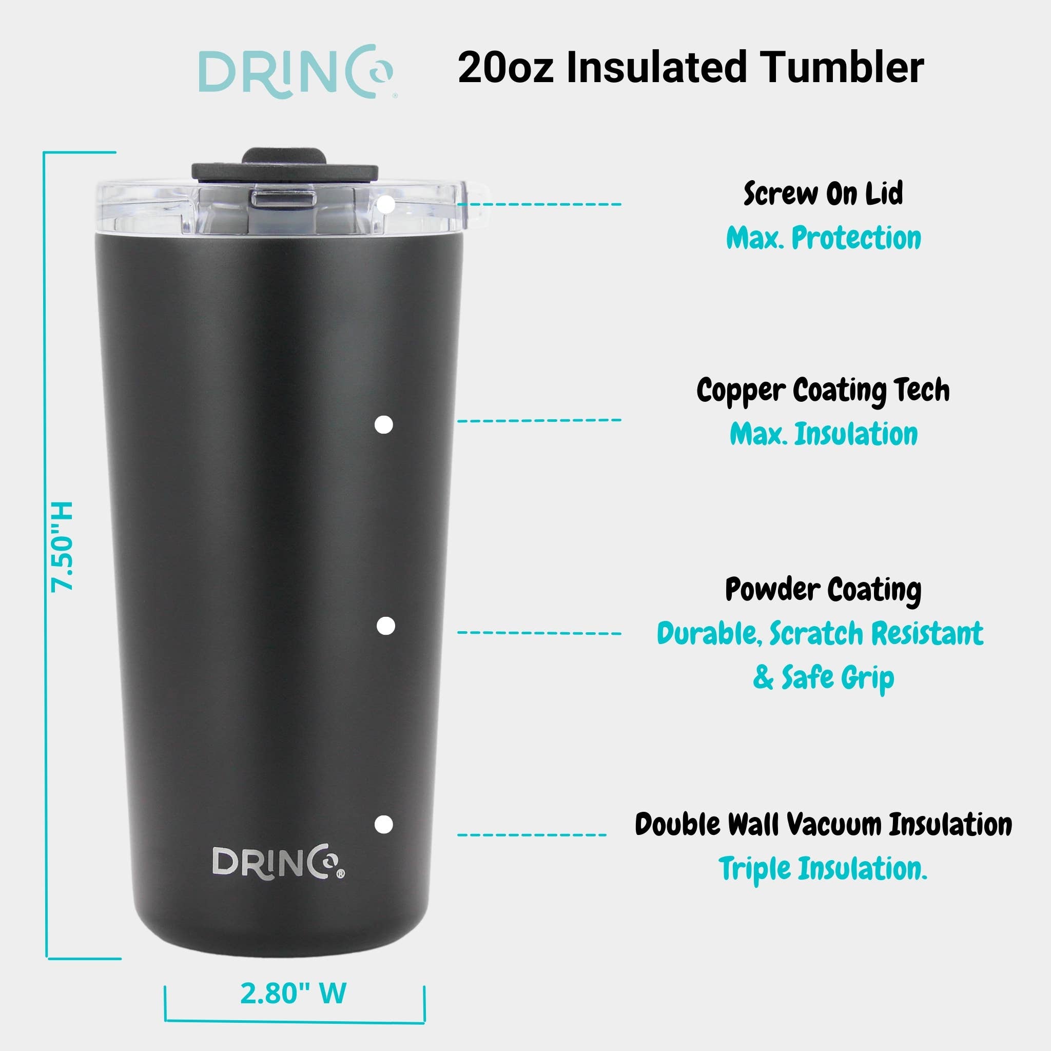 Drinco - Wholesale Insulated Mug/Tumbler - DRINCO®  Seattle 20oz Insulated Tumbler w/Spill Proof Lid5