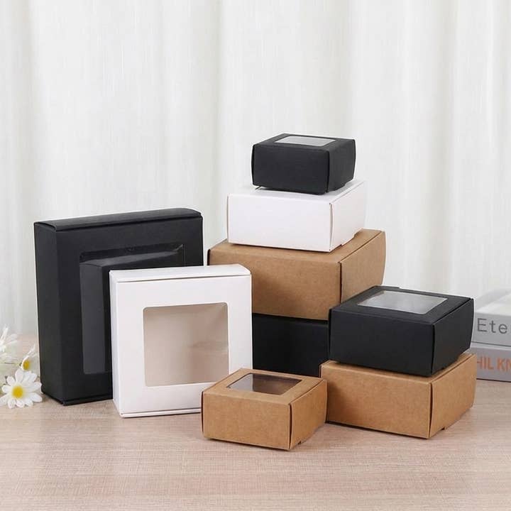 3 size White Kraft ONE Part Clear Top window Paper Gift Box for wholesale by ByHome