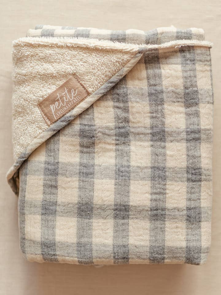 Baby Hooded towel / Linen checkers - Grey for wholesale by PETITE EvelinaApparel