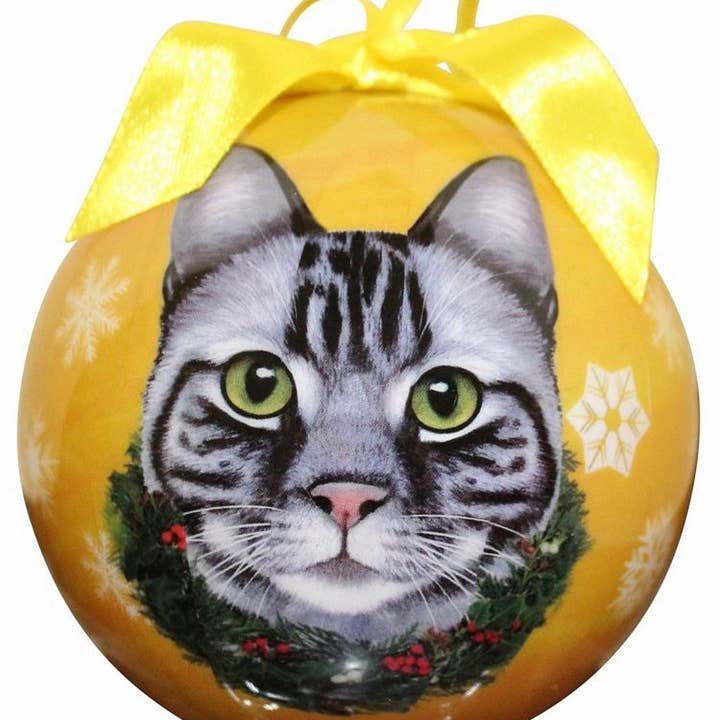 E&S Pets – wholesale Ornament – Tabby, Silver Cat Ball Ornament