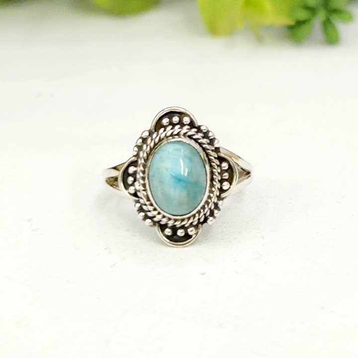 Meraki Gemstones - Wholesale Cocktail/Statement Ring - Larimar Semi-Precious Gemstone Sterling Silver (925)--Ring