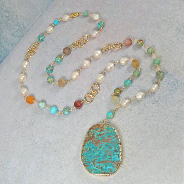 IST Jewelry - Wholesale Pendant/charm necklace - Imperial Jasper Geo Pendant Necklace