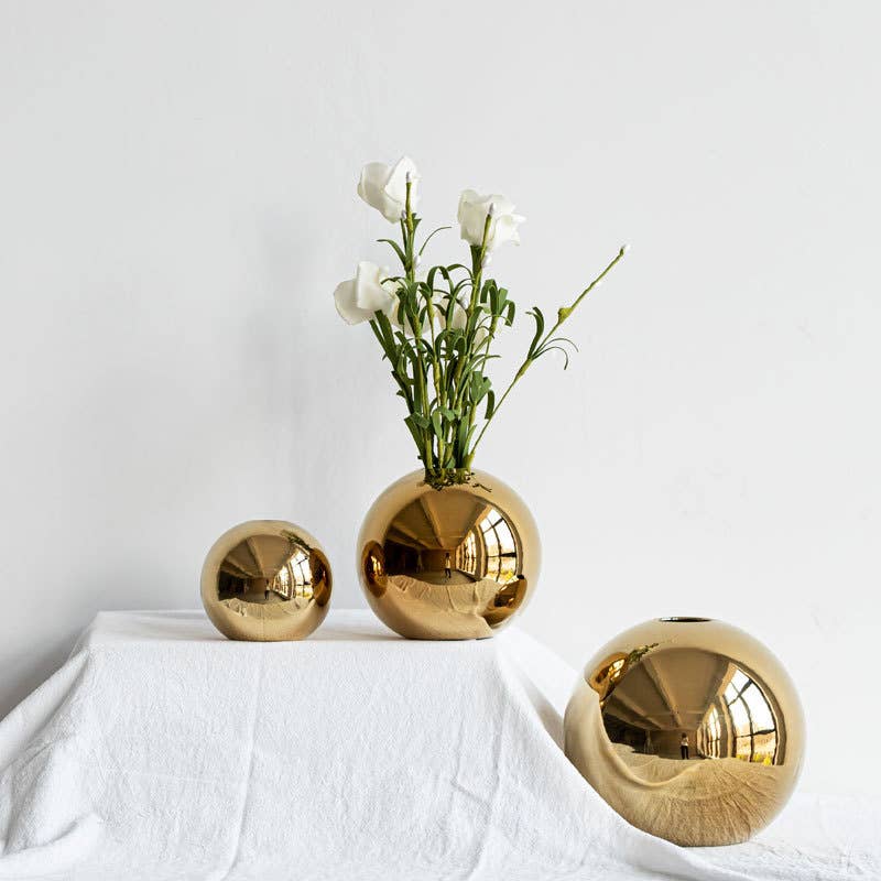 Sweet Home Deco - Wholesale Vase - Round Gold Ceramic Vase, Decorative Modern Ball Floral Vase 3