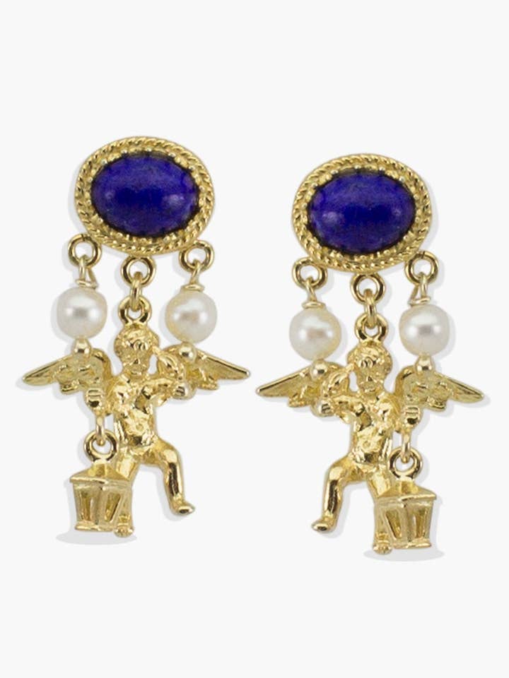Cherubini Earrings With Lapis for wholesale by Vintouch Jewels