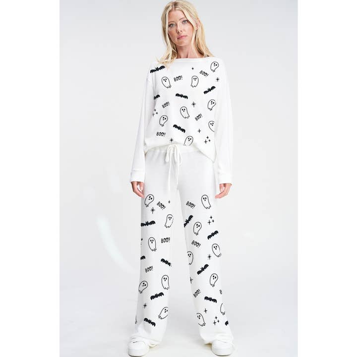 Phil Love - Wholesale Lounge Set - Women's - Halloween Boo print soft lounge wear set 16