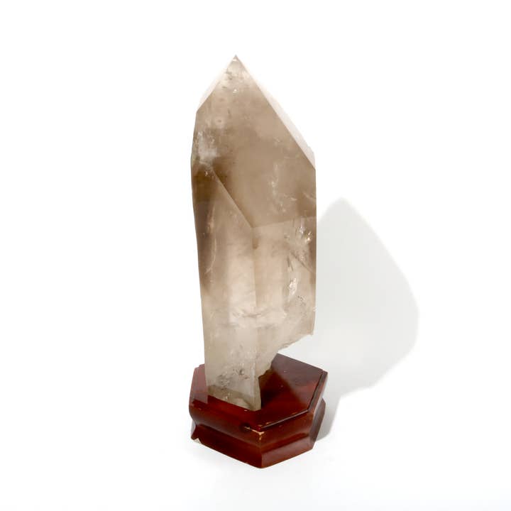 Smoky Quartz Point On Wood Base U#11 - 17 1/4" for wholesale by Stonebridge Imports