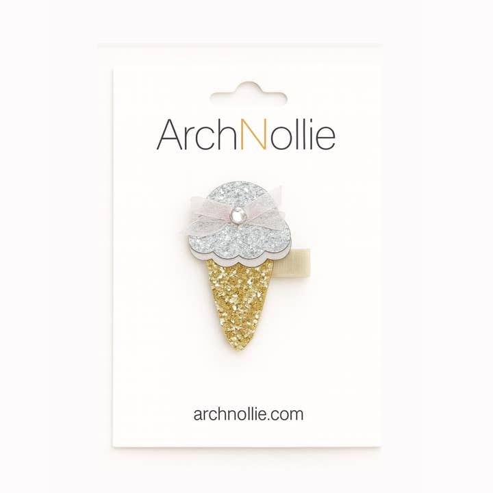 ANO - ArchNOllie - Wholesale Hair clip – Child - Glitter Ice Cream Hair Clips – Silver Single Clip0