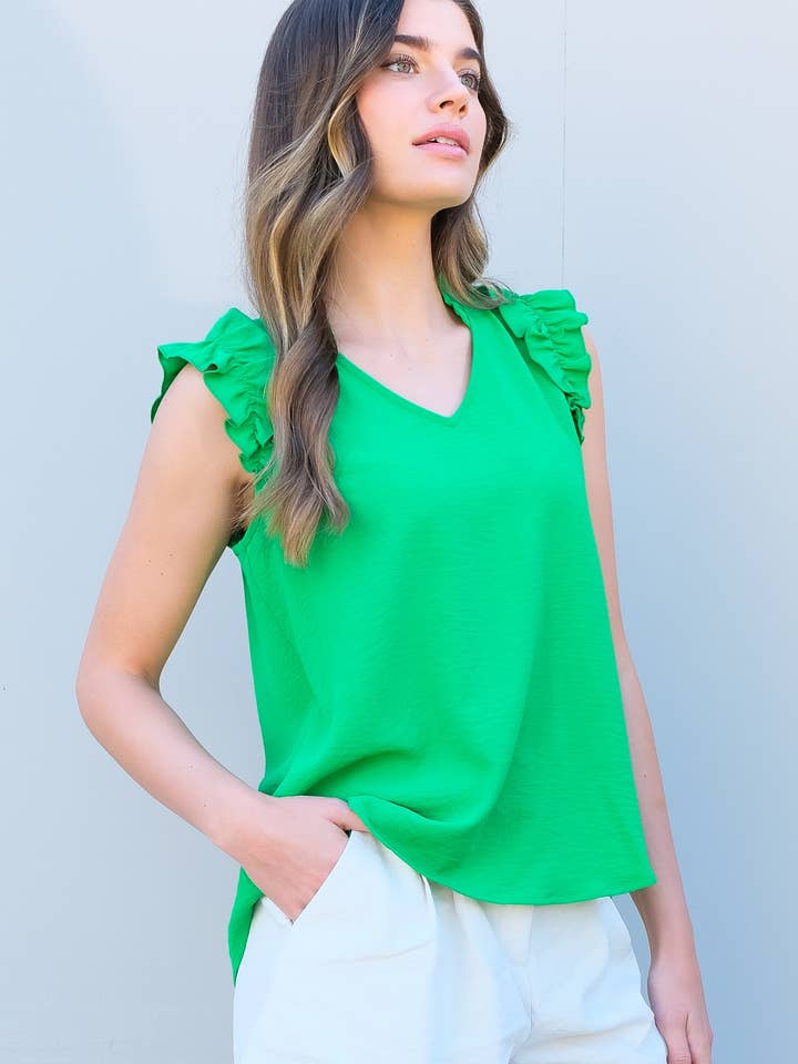 Nicabel - Wholesale Blouse - Women's - Ruffle Sleeve V-Neck Blouse-ST10651