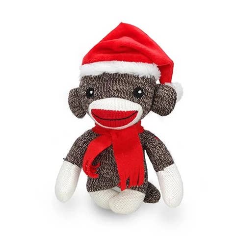 Plushland - Wholesale Christmas Decoration - 6″ Christmas Sock Monkey Stuffed Animal | Holiday Monkey Toy0