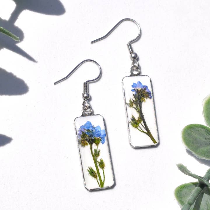 Pressed Forget Me Not Bar Earrings for wholesale by My Beverly Jewelry