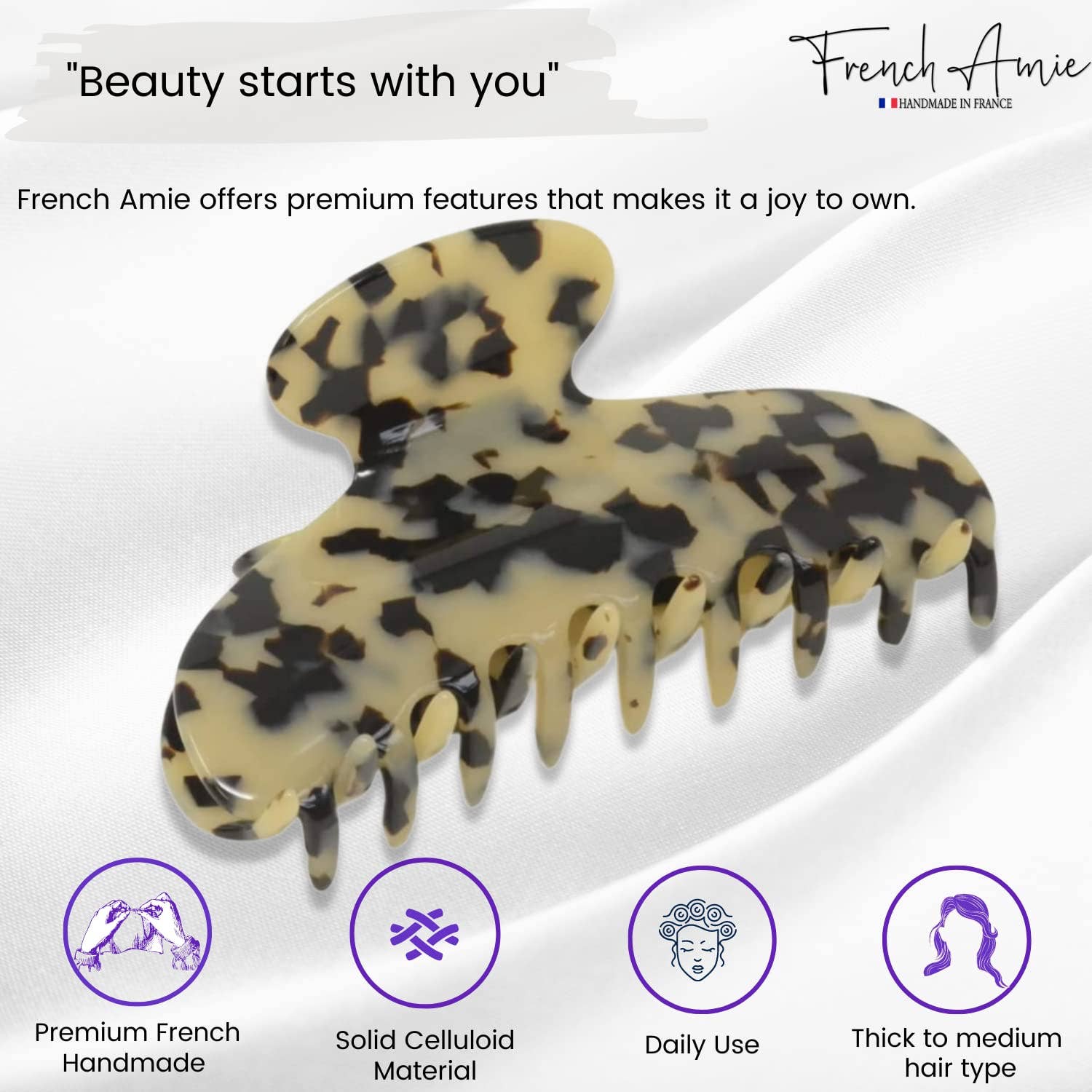 Parcelona - Wholesale Hair Clip - Women's - French Amie Thin Oval Large 4 1/4” Handmade Celluloid Jaw Hair Claw for Women15