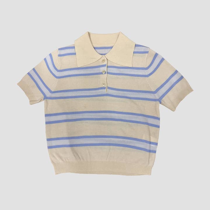 Polo en maille légère d'été à rayures et coupe courte pour la vente par The Blank Lab