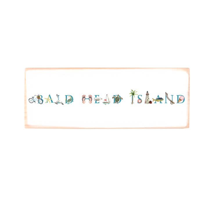 Bald Head Island rectangle wood block for wholesale by Tina Labadini Designs