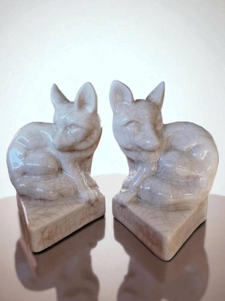 Bokstöd Art déco-stil Rävar - krackelerad keramik för wholesale av Art Déco Style