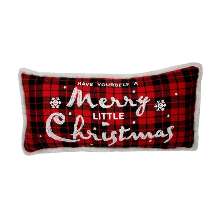 Merry Christmas Check con almohada de piel sintética, 10"x20" para venta al por mayor de Xia Home Fashions & Manor Luxe