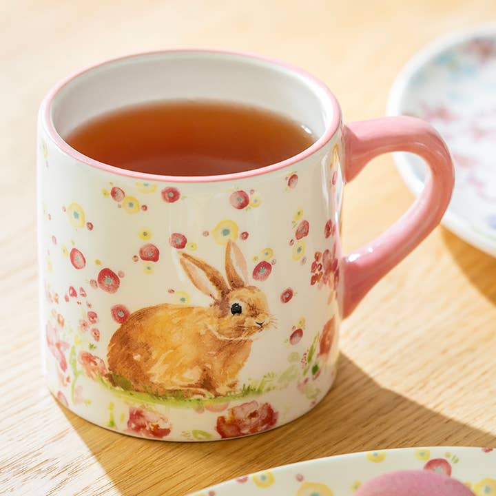 Spring Flowers Bunny Pink 12oz Mug for wholesale by Grace Teaware