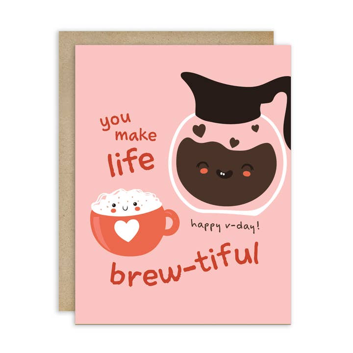 Carte de Saint-Valentin Brew-tiful | Cafetière & Latte pour la vente par Cute Asian Cards