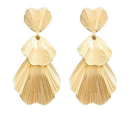 Pierce + Hide - Wholesale Dangle Earrings - Tiered Gold Shell Earring| Southern Earrings| Resort Earring