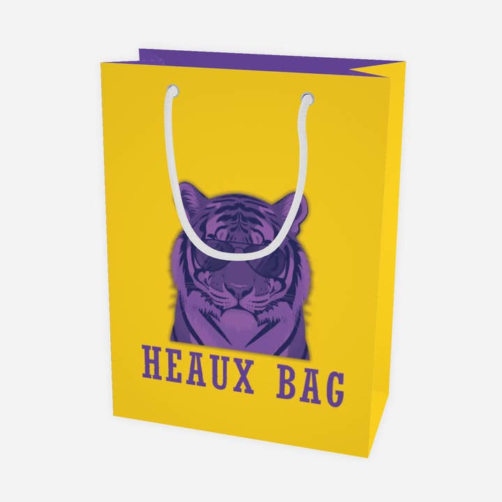 Heaux Bag Purple Gold Yellow Tiger Gift Bag for wholesale by Hey Y'all Party
