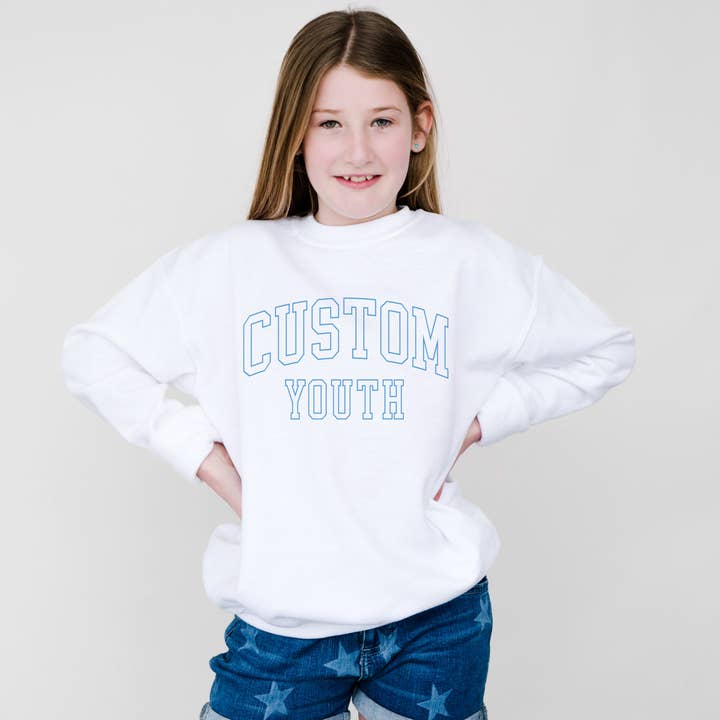 Custom Youth Crewneck Sweatshirt Gildan Heavy Blend for wholesale by Peculiar People Designs