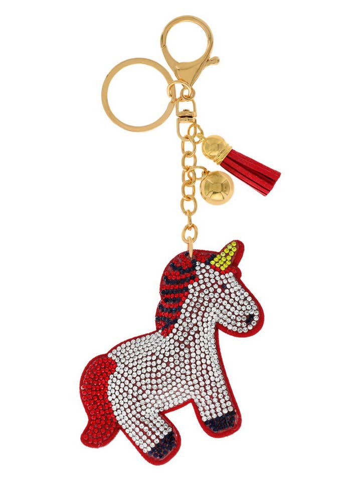 Rhinestone Embellished Red Unicorn w/ Tassel Keychain for wholesale by SP Sophia Collection