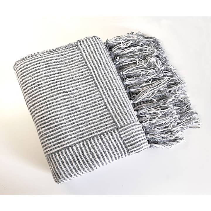 Fennco Styles - Wholesale Throw Blanket - Grey Chenille Woven Striped 50"x60" Throw Blanket