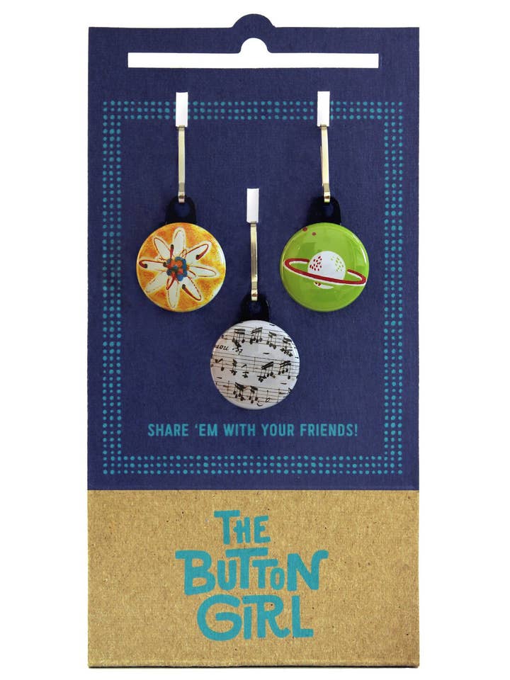 Zipper Pull Set - Molecule, Planet, Music Sheet for wholesale by The Button Girl