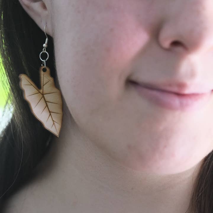 Wooden Plant Earrings for wholesale by KokiCraft